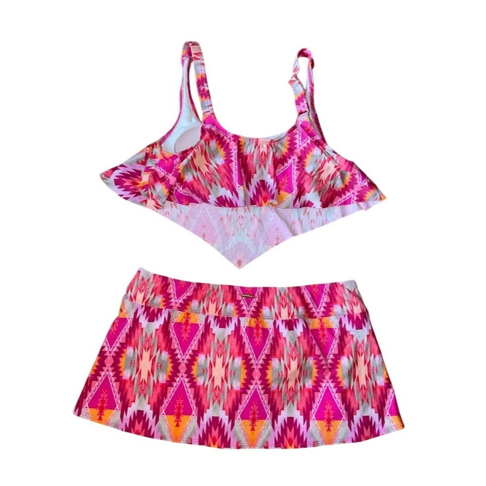 Antonio Melani Tankini Swim Set Womens M Pink Aztec 2-Piece Skirted hanky hem - Picture 10 of 10